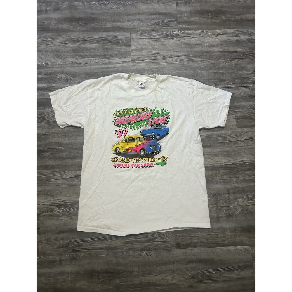 Vintage Flame Car Show Shirt 1997 Single Stitch White Splatter Size XL